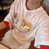 トーストオーバーサイズボクシーフィットプリンテッドスプリング/サマーショートスリーブTシャツ(3 Colors)