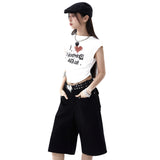 デザインセンススパイシーガールショートグラフィティプリントノースリーブTシャツ
