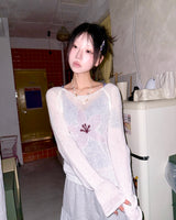 (3color) Soft Flower Sheer Wool Knit