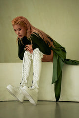Platform Lace-Up Long Boots(White)