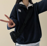 Sung high neck color scheme snap tab fleece anorak sweatshirt