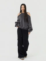 Chin Non-Obi Low-Rise Pants, Black