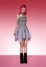  STUDDED GODET DRESS (GRAY)