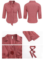Red checkered scarf French shirt