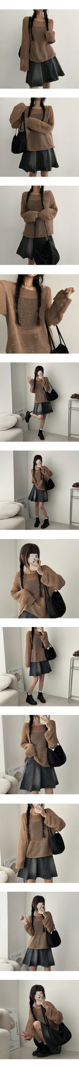 Urban see-through boat neck long-sleeved knitwear