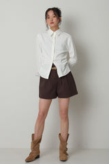 Twill Fintuck Shorts_Brown