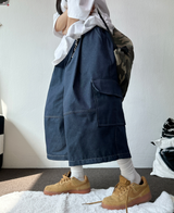 VIVID STITCH BALLOON DENIM BERMUDA 💙🖤🩵2COLOR