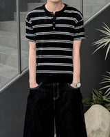 Diron Striped Henley Knit