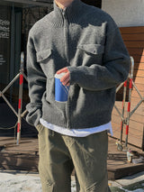 Two pocket high neck knit zip up(2color)