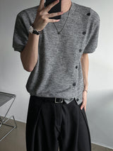Roa Diagonal Button Short Sleeve Knit