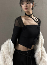 Mesh see-through string t-shirt