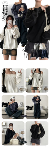 Wooni Unbalanced shoulder V sweatshirt