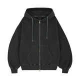 VINTAGE PIGMENT DYING HOODED ZIP UP DARK GRAY