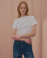 テキストバタフライクロップTシャツ-WHITE