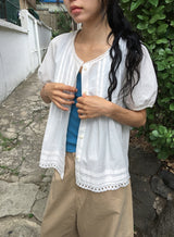 レオンヌ レース パンチング ショートスリーブ ブラウス