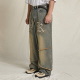 YK Applique Denim Pants Yellow Washing