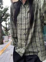 リンクルチェック長袖シャツ