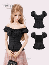 Black lace square short-sleeve blouse