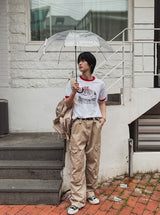 ドレーププリントリンガーハーフスリーブTシャツ