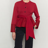 Bow Belted Jersey Peplum Blouse _ Red