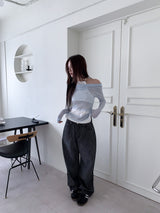 BLACK STRIPE WASHING DENIM PANTS