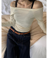 Dot off shoulder long sleeves(3color)
