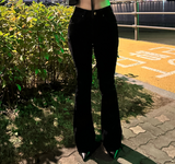 (HIP SHAPING/DATE LOOK) VELVET STRETCH DENIM LOW-RISE BOOTCUT