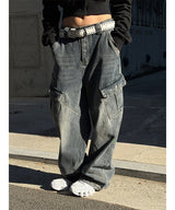[Unisex] Dyeing denim cargo pants(2color)