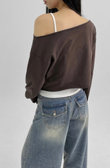 [MADE] Ferryty Boat Neck Printing Crop Long Sleeve T-shirt