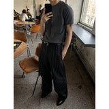 [Unisex] タックストライプワイドデニムパンツ