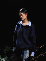 RELABEL 24AW Chrysalis Cocoon False Double Layer Check Patchwork Casual Sweater