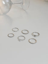 [6 set] pearl dot point ring set / flower cubic ring simple daily layered bold