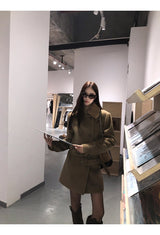 Lux wool belt padded half coat