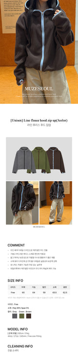 [Unisex]ラインフリース フード ジップアップ(3color)