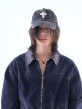 SIGNATURE FLOCKED DENIM FADED RANDOM STITCH EMBROIDERY PATCH WASHED BALLCAP