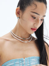 GREEN TAG SILVER BALL NECKLACE
