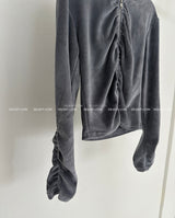 Velvet Shirring Hood Zip-Up