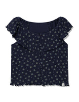 RUFFLE FLOWER BLOUSE(NAVY)
