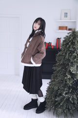 wool unbalanced pleats midi sk(2color)