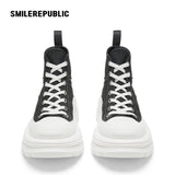 Black Canvas High Top Platform Sneakers, Unisex Chunky Lace Up Shoes