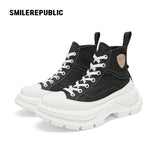 Black Canvas High Top Platform Sneakers, Unisex Chunky Lace Up Shoes
