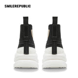 Black Canvas High Top Platform Sneakers, Unisex Chunky Lace Up Shoes