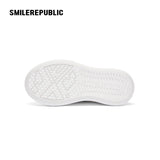 White Frayed Edge Smile Toe Platform Sneakers, Unisex Low Top Lace Up Shoes