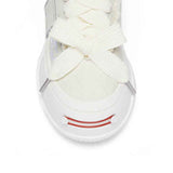 White Frayed Edge Smile Toe Platform Sneakers, Unisex Low Top Lace Up Shoes