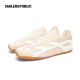 Light Pink Bow Detail Low Top German Trainer Sneakers with Square Toe