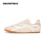 Light Pink Bow Detail Low Top German Trainer Sneakers with Square Toe