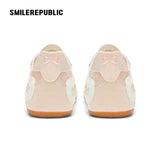 Light Pink Bow Detail Low Top German Trainer Sneakers with Square Toe