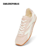 Light Pink Bow Detail Low Top German Trainer Sneakers with Square Toe