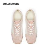 Light Pink Bow Detail Low Top German Trainer Sneakers with Square Toe