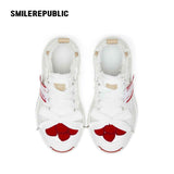 Cream Heart Patch Frayed Low Top Platform Sneakers for Women, Lace Up Smile Toe Casual Shoes